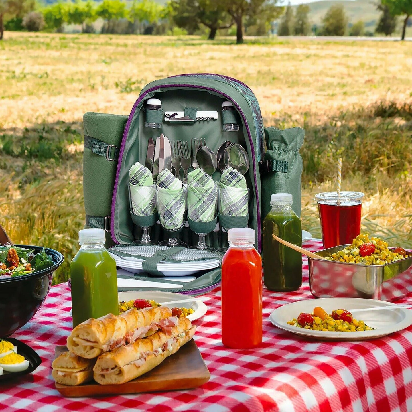 Picnic Backpack Set - With Cutlery Kit Cooler Compartment Blanket For 4 Persons