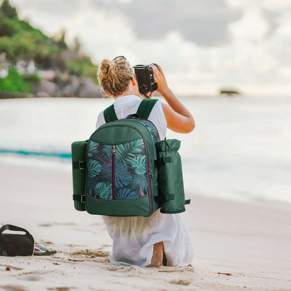 Picnic Backpack Set - With Cutlery Kit Cooler Compartment Blanket For 4 Persons