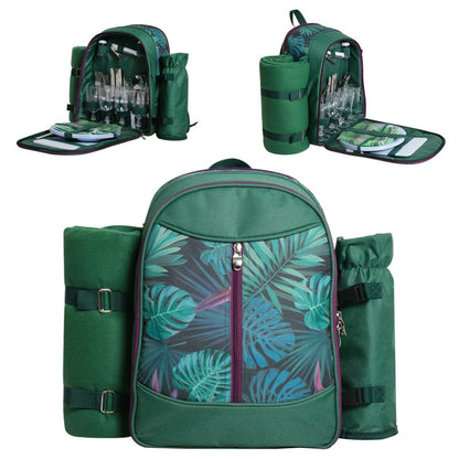 Picnic Backpack Set - With Cutlery Kit Cooler Compartment Blanket For 4 Persons