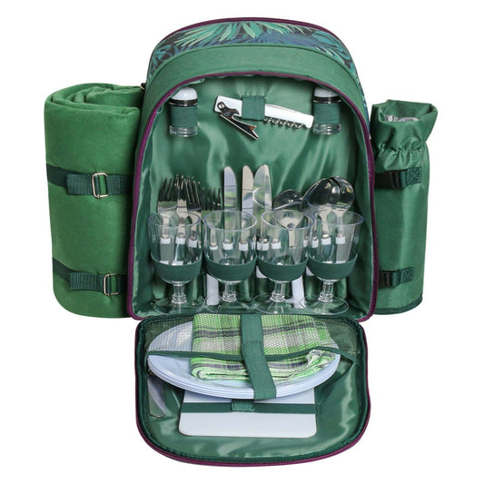 Picnic Backpack Set - With Cutlery Kit Cooler Compartment Blanket For 4 Persons